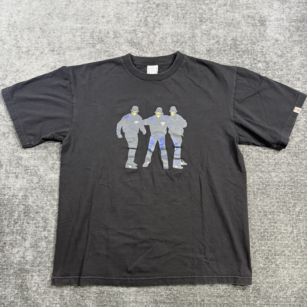 A BATHING APE BAPE RUN DMC Logo Print T-Shirt Black Vintage Men's Size Large